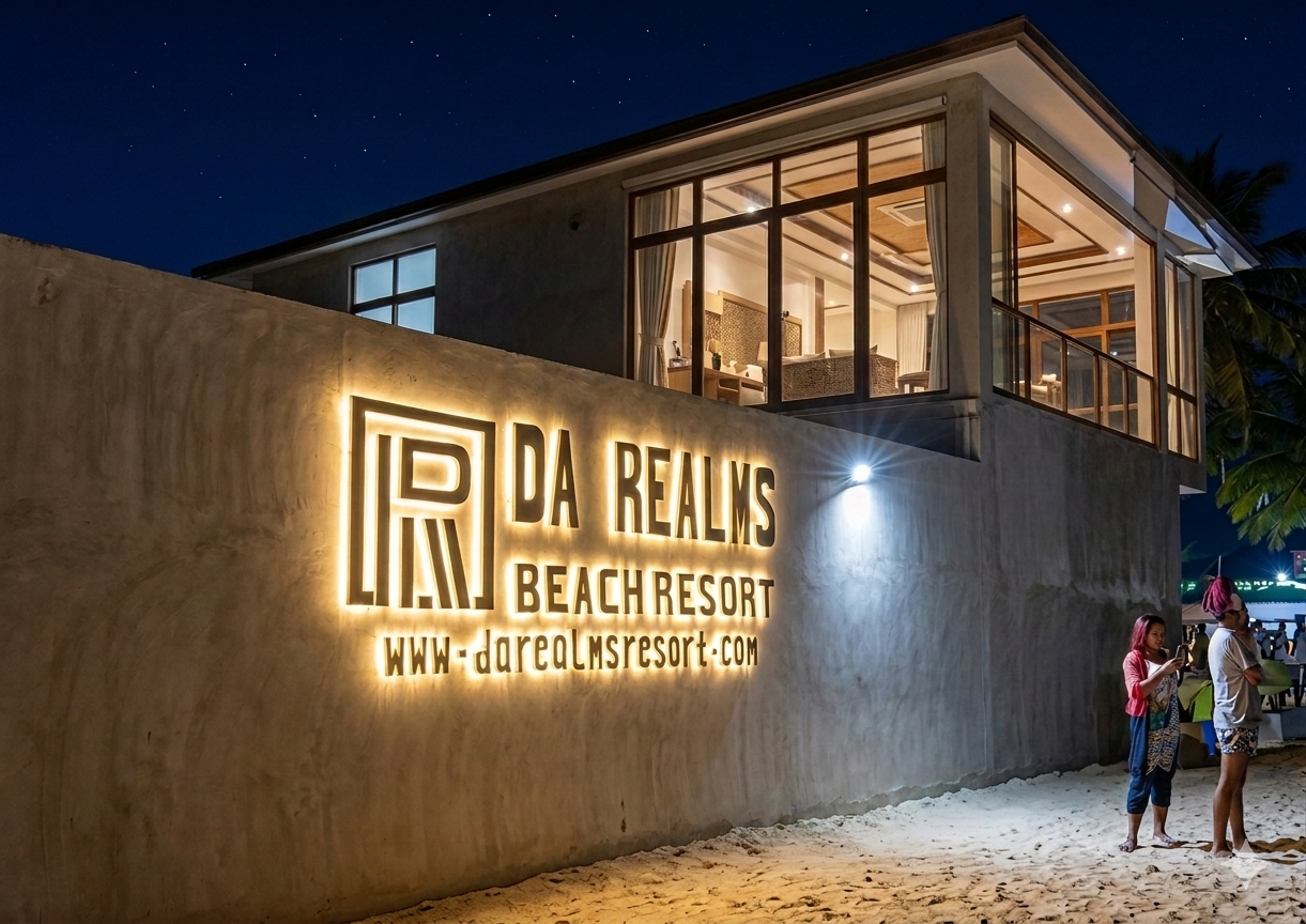 Da Realms Beach Resort night exterior