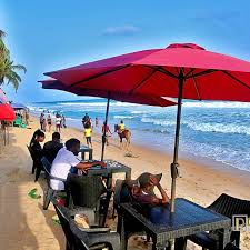 Beach umbrellas and lounge